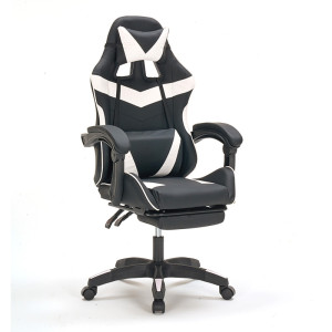 A9937 ΜΑΥΡΟ/ΛΕΥΚΟ PVC ΠΟΛΥΘΡΟΝΑ GAMING/ΜΕ ΥΠΟΠΟΔΙΟ 64X59X43-112/53-125εκ.